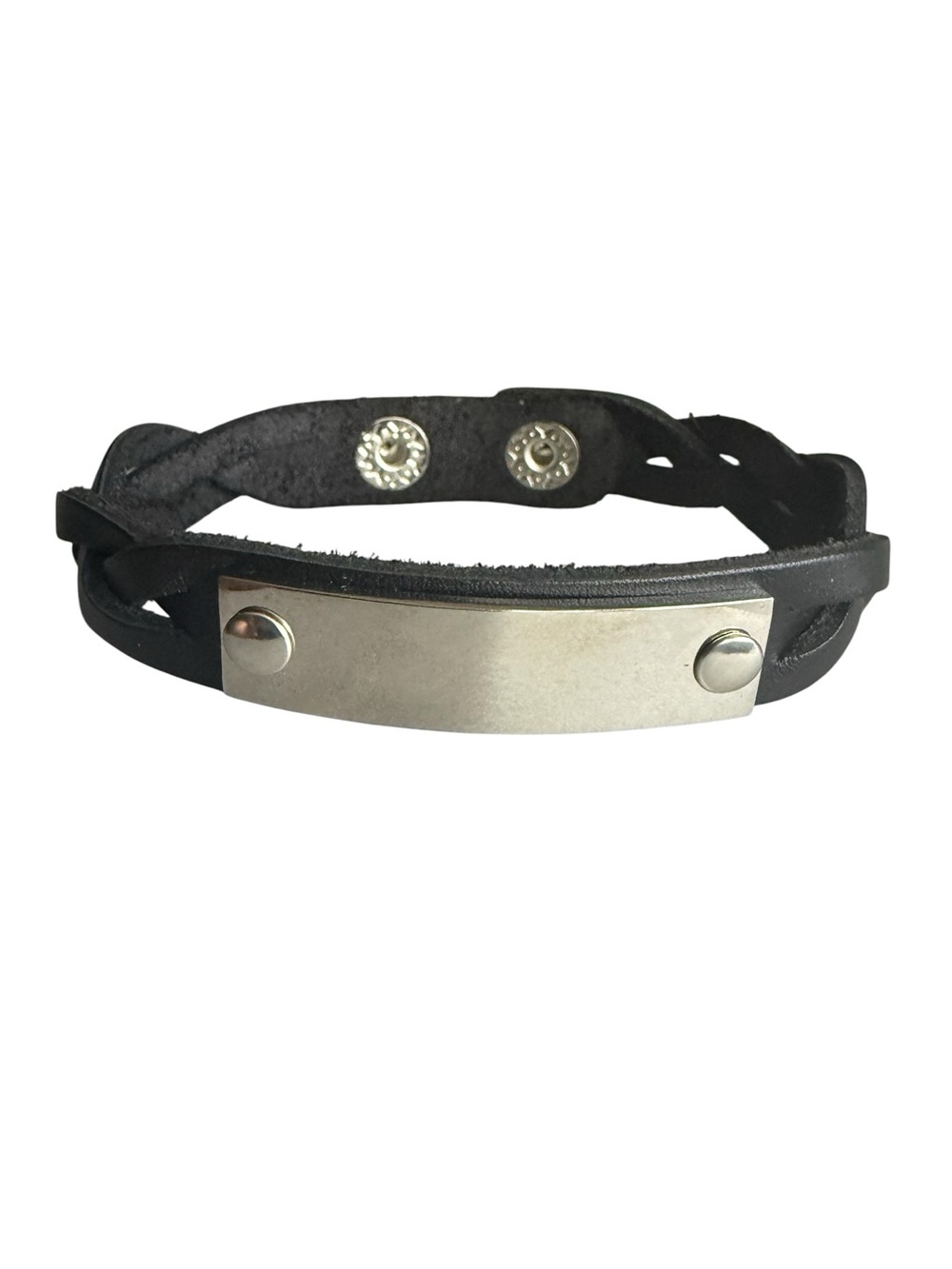 Plunder Black Braided Leather Bracelet with Silver Plate